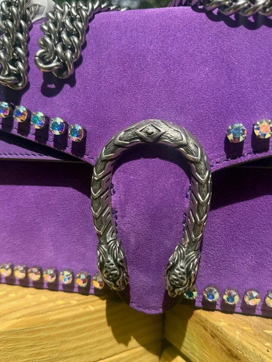 RARE Gucci Dionysus Purple Suede Crystal Chain Purse - Picture 4 of 15